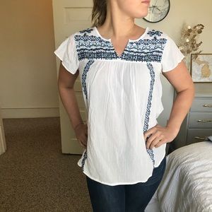 White and Blue Embroidered Tunic